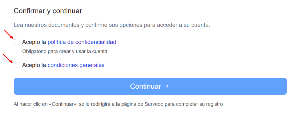 Instrucciones de registro - Marca las 2 casillas